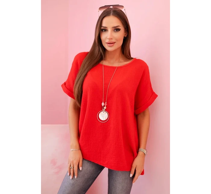 : Muslínová blůza s náhrdelníkem - červená