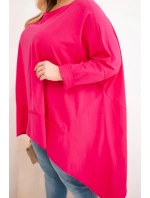 Dámská tunika Plus Size z bavlny s asymetrickým spodním lemem fuchsie