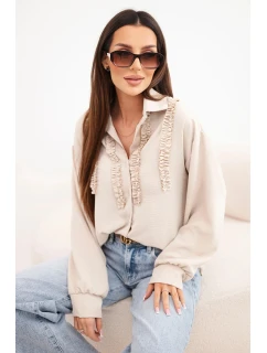 Dámská košile z viskózy s dlouhým rukávem a volánky béžová