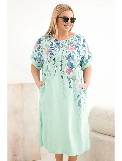 Dámské viskózové šaty Plus Size s krátkým rukávem a rozparky po model 22092334 - K-Fashion