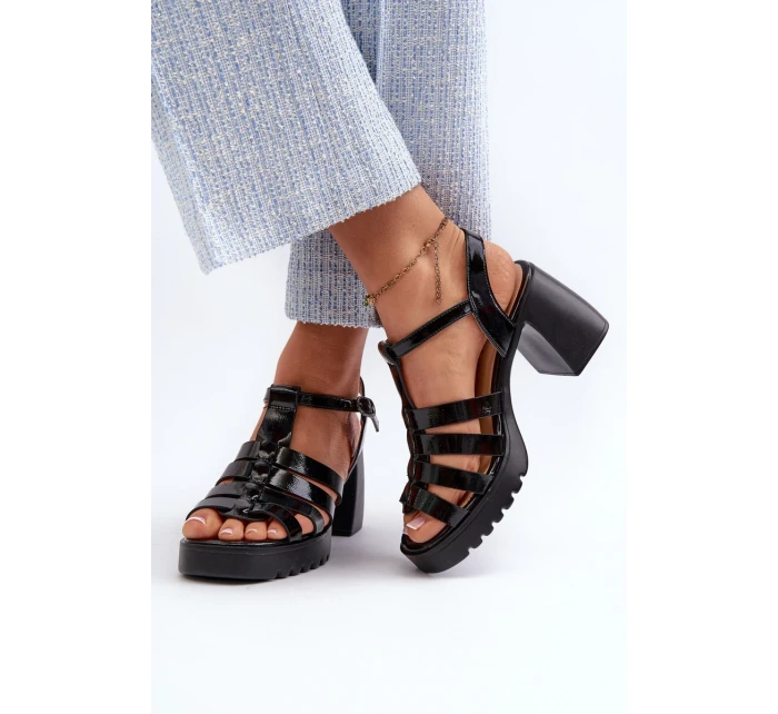 Dámské lakované sandály na vysokém podpatku, Black Aninifer Dámské lakované sandály na vysokém podpatku, Black Aninifer