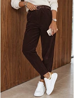 Dámské manšestrové kalhoty s elastickým pasem v čokoládové barvě FashionStreet UY3165 Dámské manšestrové kalhoty s elastickým pasem v čokoládové barvě FashionStreet UY3165