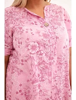 Dámská bavlněná halenka Plus Size s krátkým rukávem a ozdobným knoflíkem světle růžová