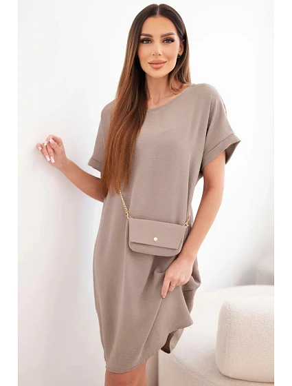 Dámské šaty s krátkým rukávem a kabelkou na řetízku fango