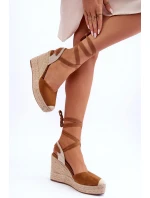 Vázané Sandály Na Vysokém Klínu velbloud Lendy Vázané Sandály Na Vysokém Klínu velbloud Lendy