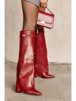 Dámské Kozačky Eko Kůže S Otočeným Svrškem Na Podpatku Bordové Avamora