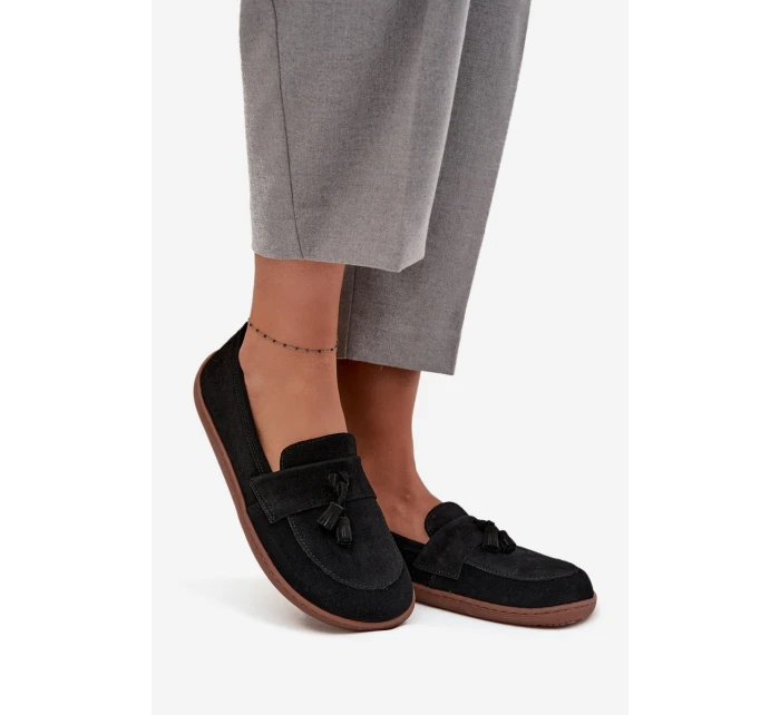 Kožené semišové mokasíny typu barefoot Zazoo 322 černé