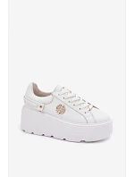 Kožené dámské tenisky na platformě model 22100258 bílé - D&A