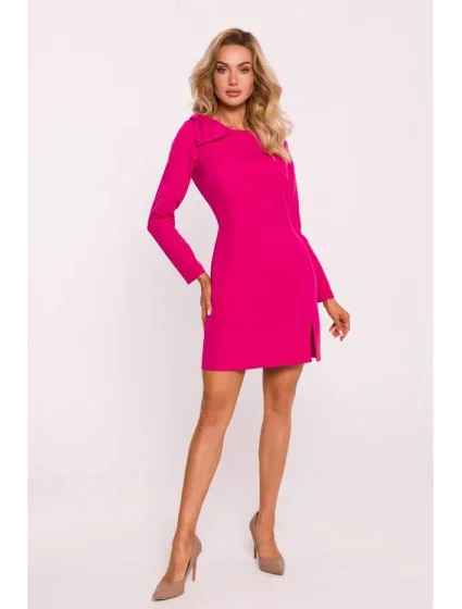 M814 Mini šaty s mašlí na rameni - fuchsiová