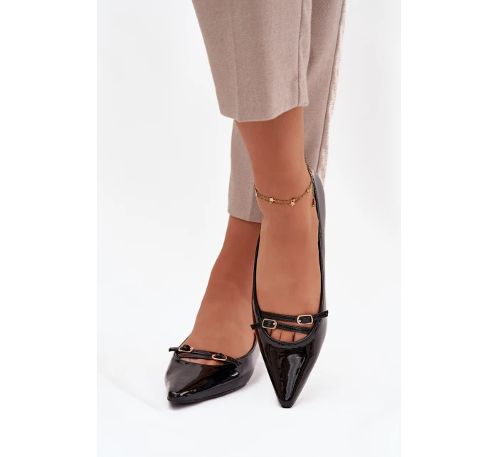 Dámské lakované baleríny s pásky Zarelia – černé