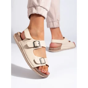 Luxusní hnědé  sandály dámské na plochém podpatku