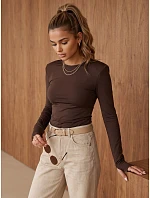 Dámská blůza s dlouhým rukávem v čokoládové barvě FashionStreet RY2939 Dámská blůza s dlouhým rukávem v čokoládové barvě FashionStreet RY2939