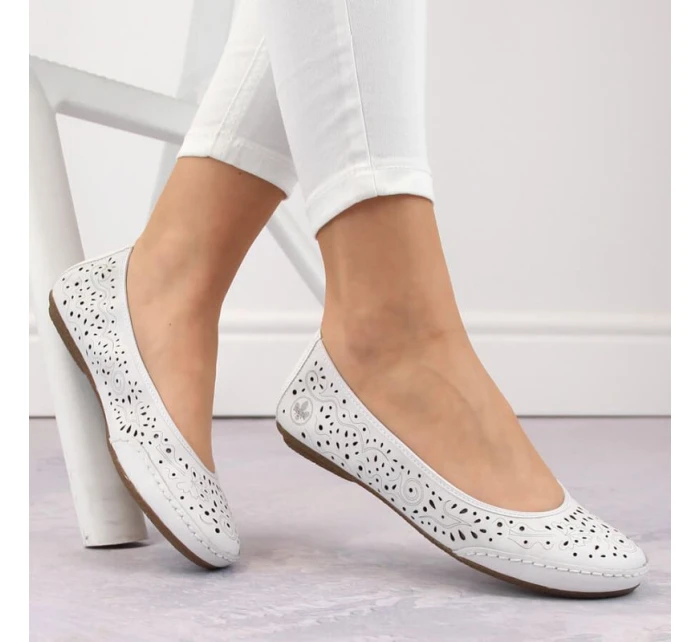 Kožená pohodlná polobotka W model 22033618 bílá - Rieker Kožená pohodlná polobotka W model 22033618 bílá - Rieker