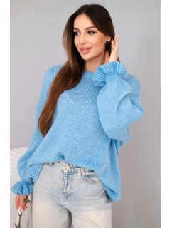 Dámský svetr s přídavkem mohéru a vlny volného střihu modrý