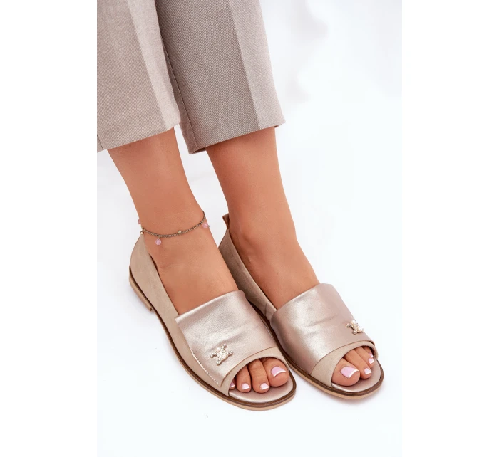 Kožené elegantní baleríny s odhalenými Béžové model 21691222 - Zazoo