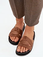 Dámské pantofle Eko semiš s pásky hnědé Marivessa