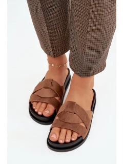 Dámské pantofle Eko semiš s pásky hnědé model 21918915 - Boto