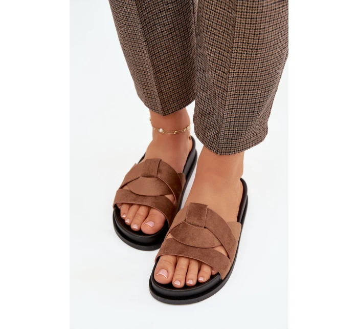 Dámské pantofle Eko semiš s pásky hnědé model 21918915 - Boto