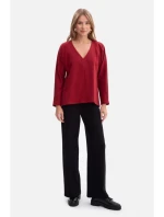 B304 Pletený svetr s výstřihem do V - bordó