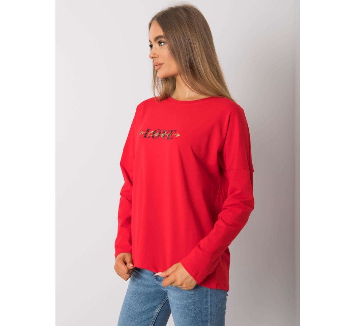 RUE PARIS Dámské červené bavlněné tričko s dlouhým rukávem