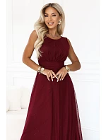 dlouhé maxi šaty s tylem a kulatým výstřihem – vínová model 22278796 - numoco basic