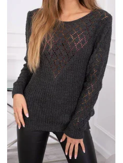 Svetr s ažurovým zdobením grafitový
