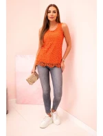 Dámská halenka s krajkou bez rukávů oranžová