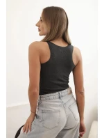 Dámská pruhovaná tílko s ozdobnou nášivkou grafitový melír