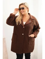 Dámský kabát Plus Size s vlnou a kapsami model 21393330 - K-Fashion