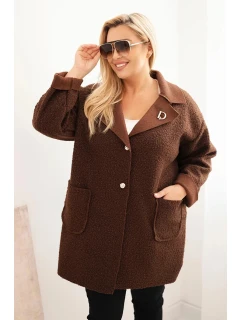 Dámský kabát Plus Size s vlnou a kapsami model 21393330 - K-Fashion