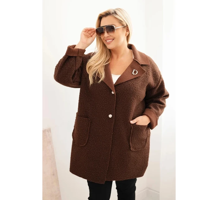 Dámský kabát Plus Size s vlnou a kapsami model 21393330 - K-Fashion