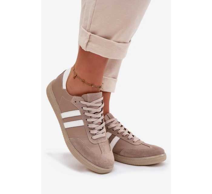 Zazoo N1068 Kožené Nízké Dámské Tenisky Tmavě Béžové