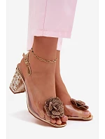 Průhledné Sandály na Podpatku se Šperky D&A MR61-9013 Zlaté