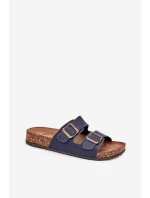 Dámské pantofle na korkové platformě s přezkami – tmavě modré Dámské pantofle na korkové platformě s přezkami – tmavě modré