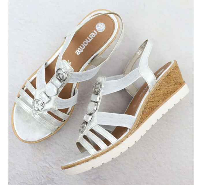 Dámské stříbrné sandály na podpatku s pásky model 21904798 - Remonte