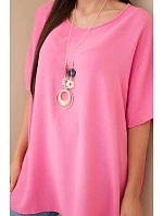 Halenka oversize s přívěskem růžová Halenka oversize s přívěskem růžová
