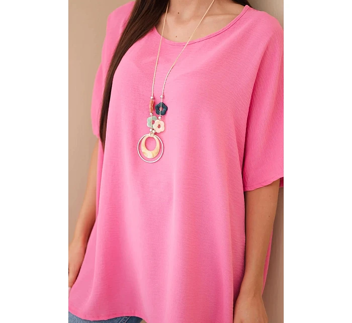 Halenka oversize s přívěskem růžová Halenka oversize s přívěskem růžová