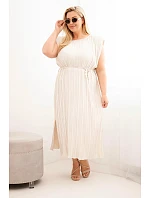 Dámské šaty Plus Size z viskózy, plisované, se zavazováním béžové
