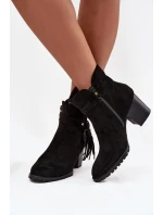 Dámské kozačky na podpatku s třásněmi Černé model 21714357 - Boto