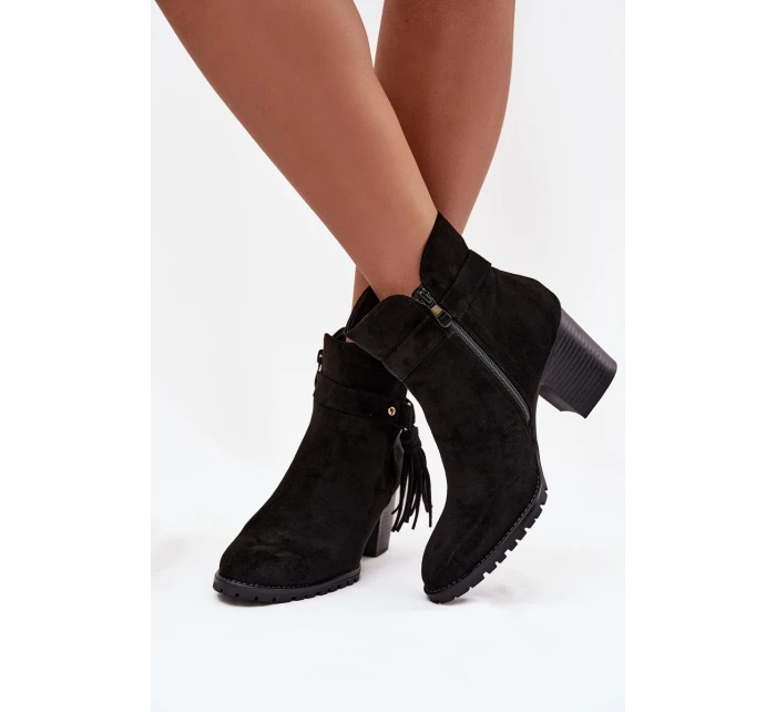 Dámské kozačky na podpatku s třásněmi Černé model 21714357 - Boto