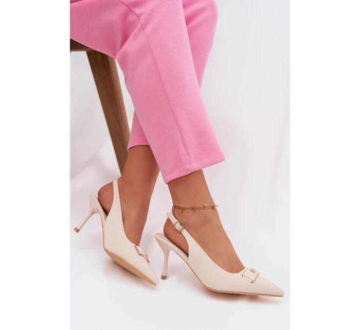 Dámské Sandály na Podpatku S Dekorativním Detalem Světle Béžové model 21937390 - Boto Dámské Sandály na Podpatku S Dekorativním Detalem Světle Béžové model 21937390 - Boto