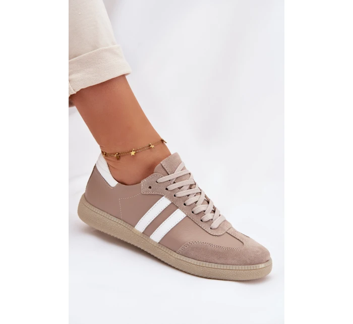 Zazoo N1068 Kožené Nízké Dámské Tenisky Tmavě Béžové