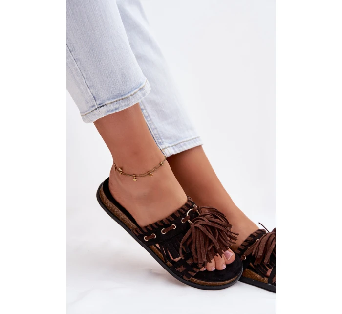 Dámské pantofle s třásněmi Černé model 21937740 - Boto