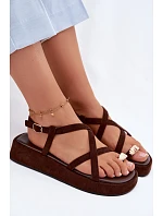 Sandály na platformě s zlatým detailem čokoládové Olmira