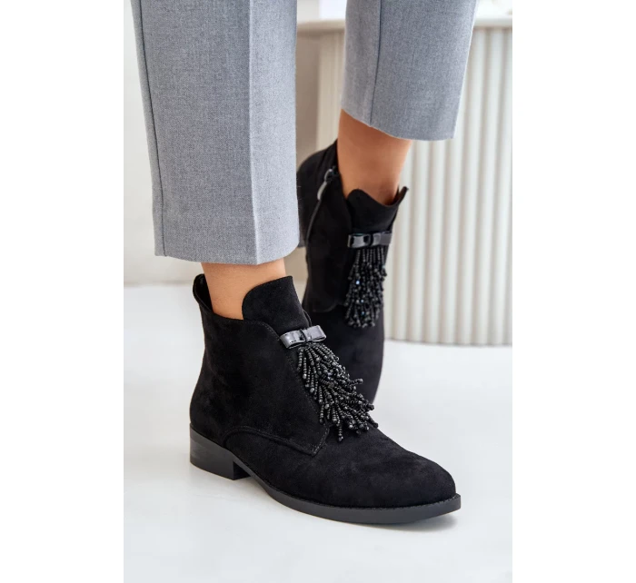 Zateplené Nízké Kotníkové Boty s Ozdobou na Zip S.Barski Černé Zateplené Nízké Kotníkové Boty s Ozdobou na Zip S.Barski Černé