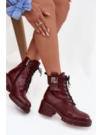 Dámské kožené workery na podpatku s ozdobným detailem Artiker – bordó