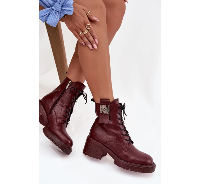 Dámské kožené workery na podpatku s ozdobným detailem Artiker – bordó