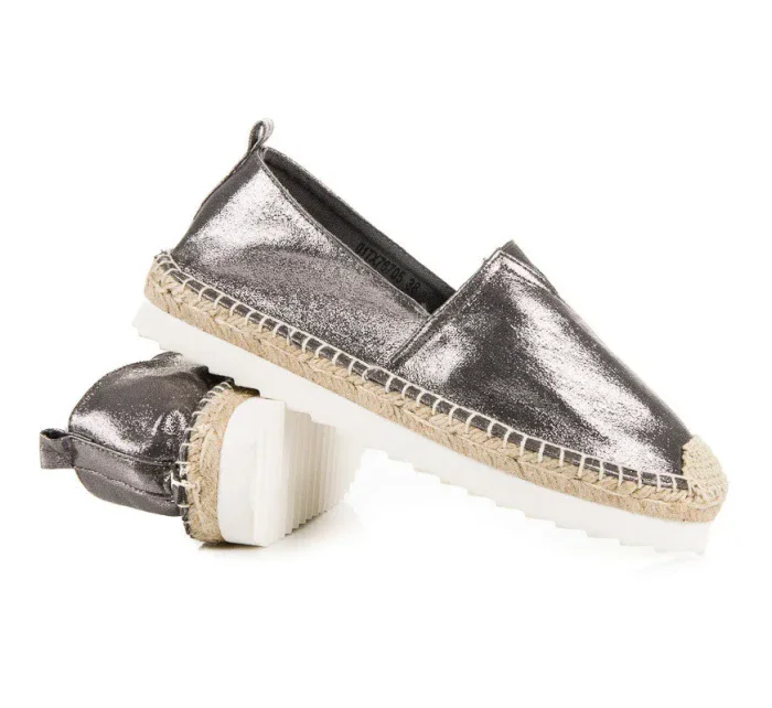 Nazouvací šedé lesklé polobotky Nazouvací šedé lesklé polobotky