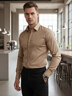 Pánská košileSLIM FIT elegantní hladká béžová FashionStreet DX2681