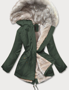 Dámská zimní bunda "parka" v army barvě s kožešinou (B508)